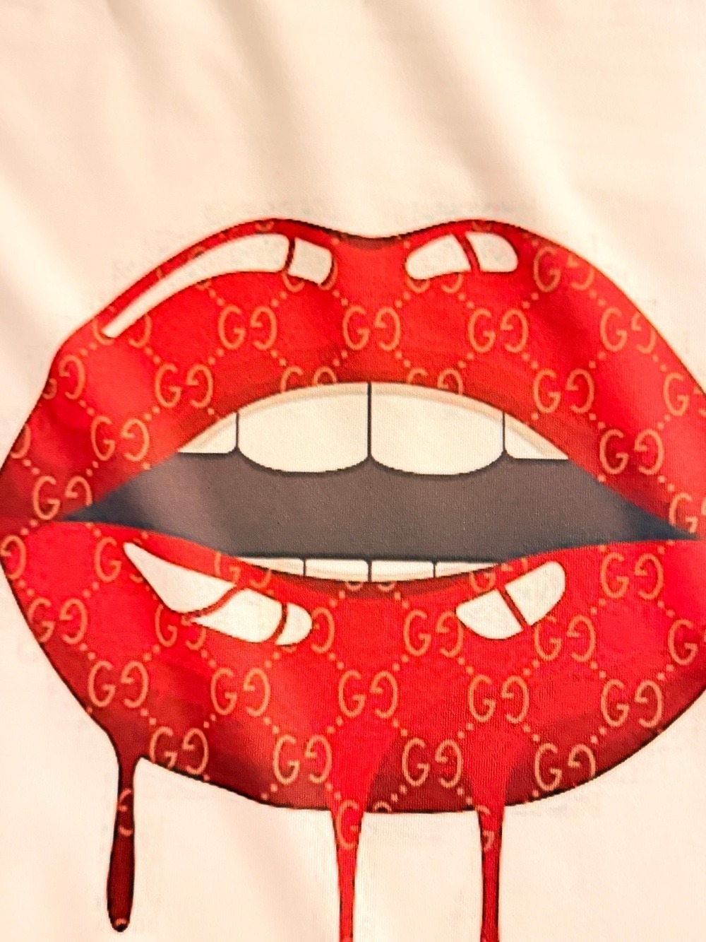 Custom Tee with Red Dripping Lips Graphic - Picture 2 of 2